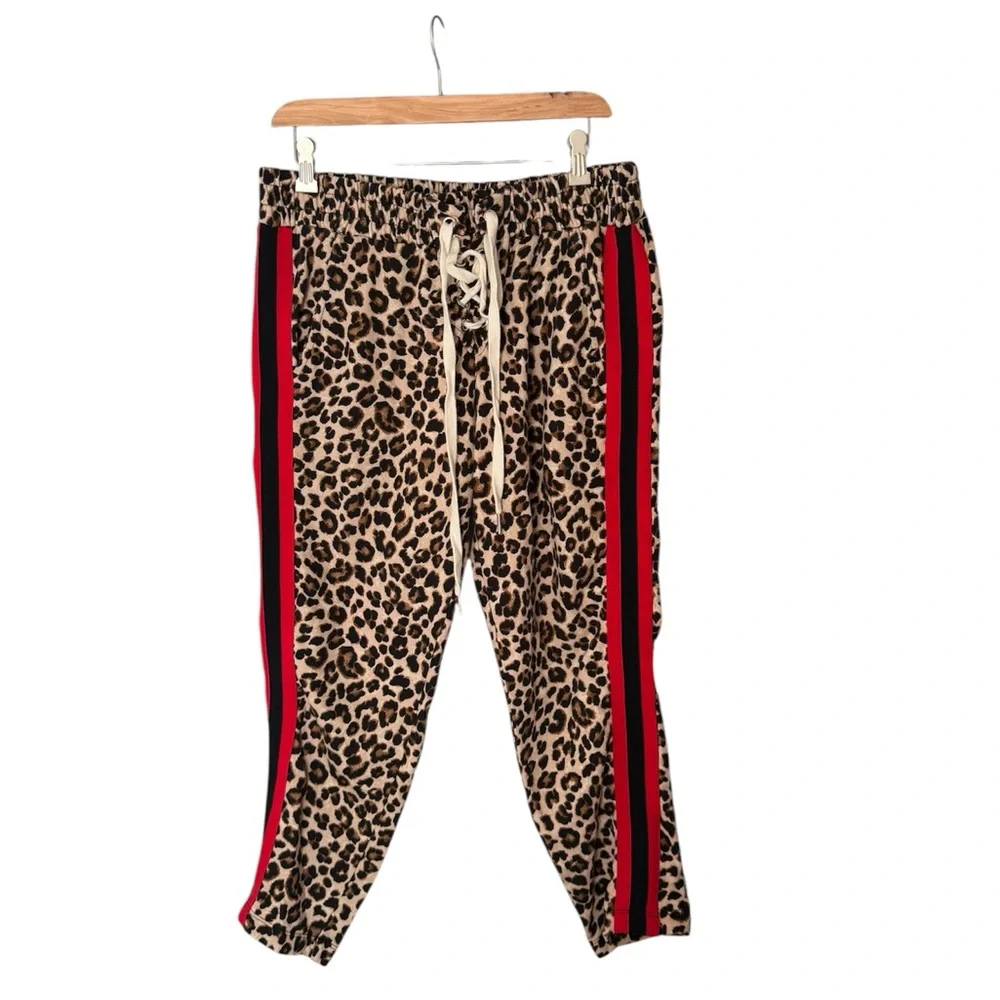 Veronica Beard Leopard Print Joggers with Red Trim - Picture 2 of 14